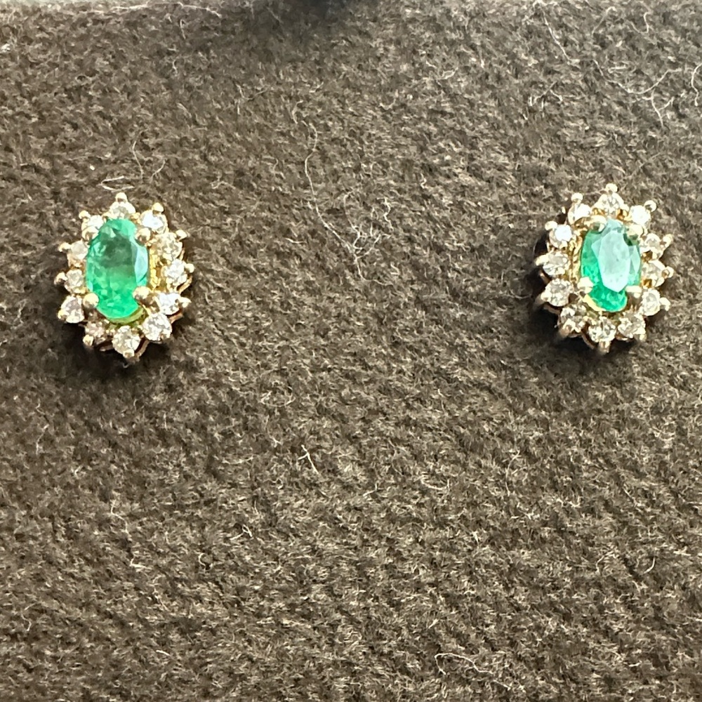 Vintage 14k Emerald and Diamond Earrings